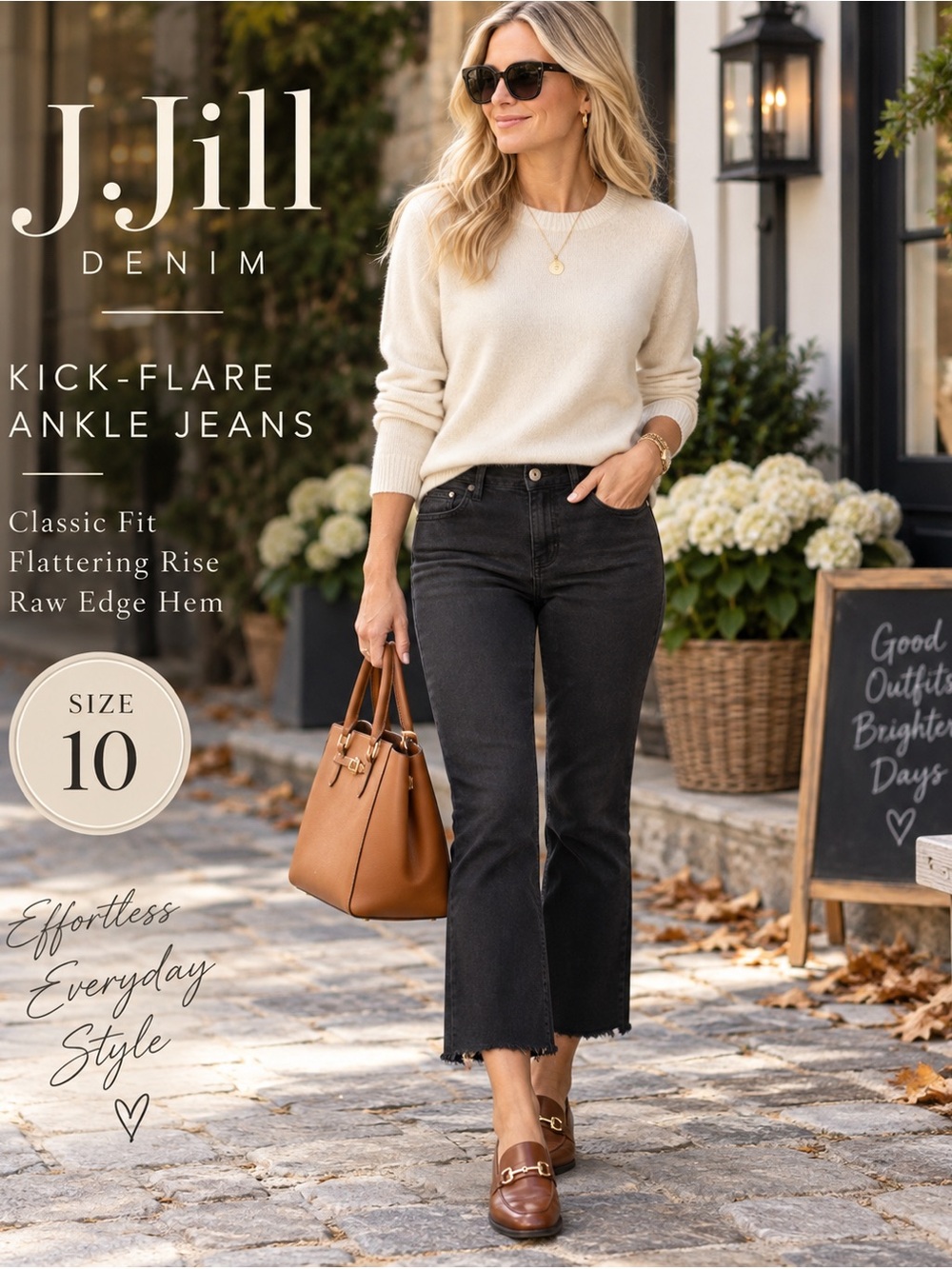 J.Jill Kick Flare Ankle Jeans Size 10 Black Raw Hem Cropped Denim